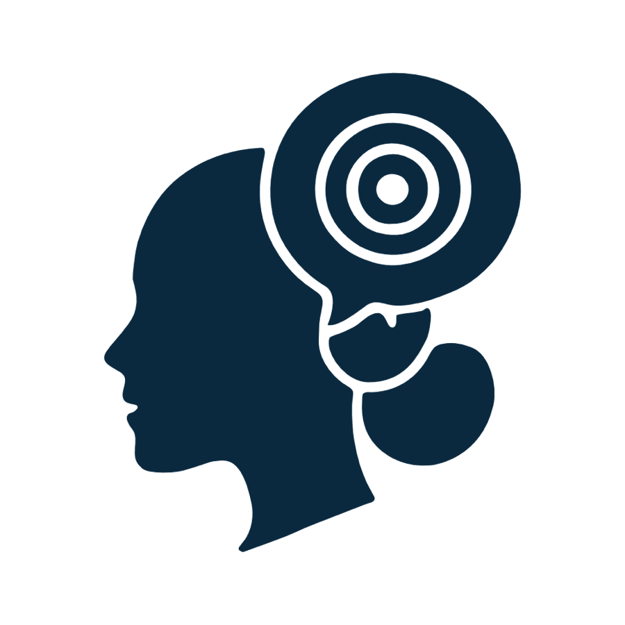 Silhouette eines Kopfes im Profil mit einem Zielscheiben-Symbol &uuml;ber dem Ohr.