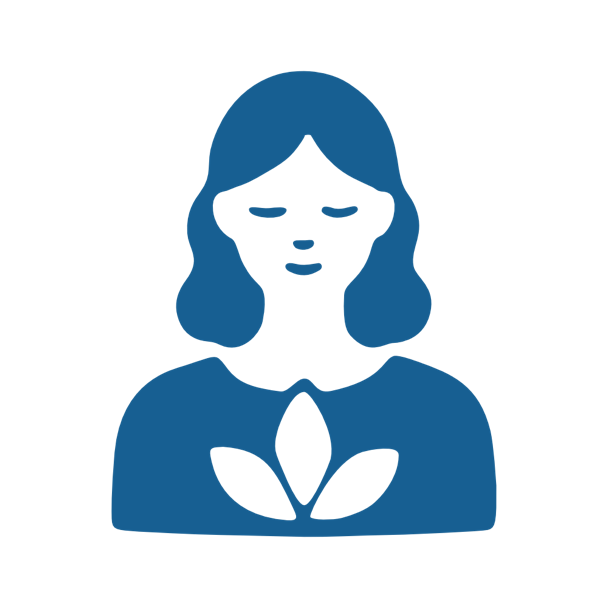 Blaues Piktogramm einer Person mit geschlossenen Augen und einem Blatt-Symbol auf der Brust.